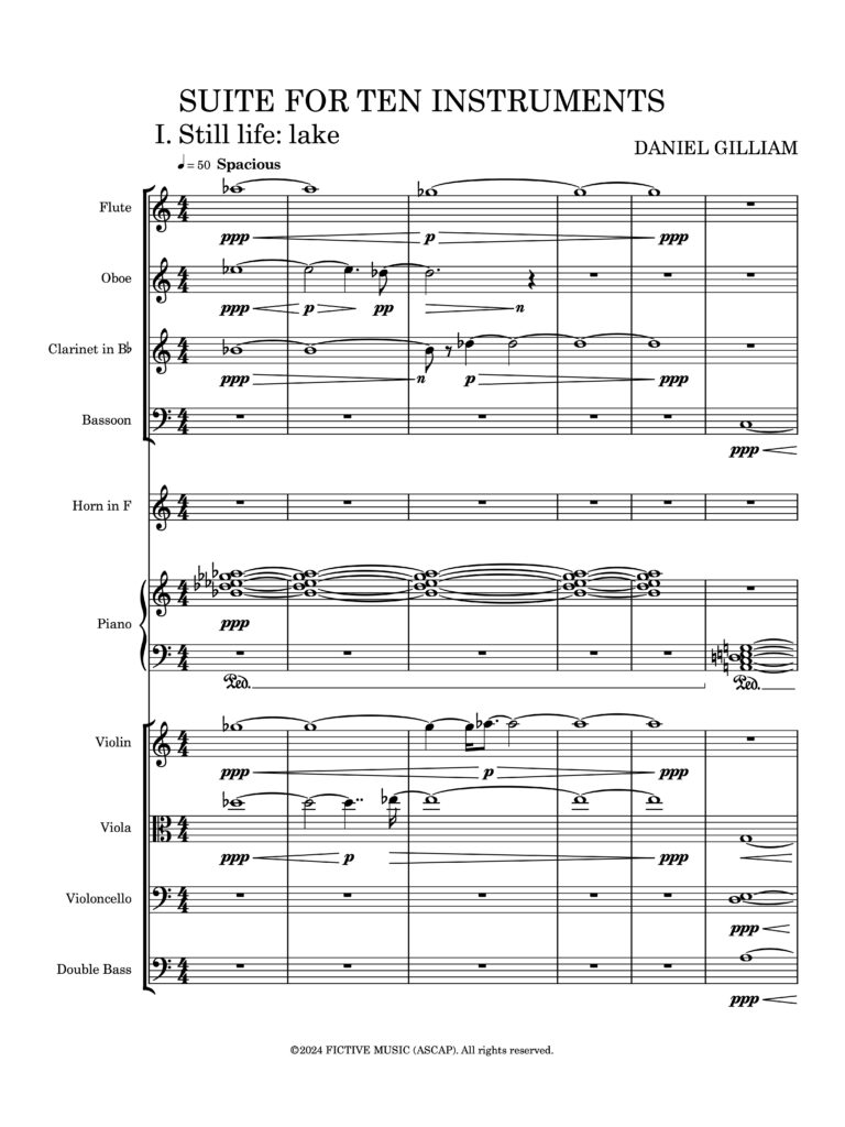 Image of page one of Suite for Ten Instruments: I. Still life: lake