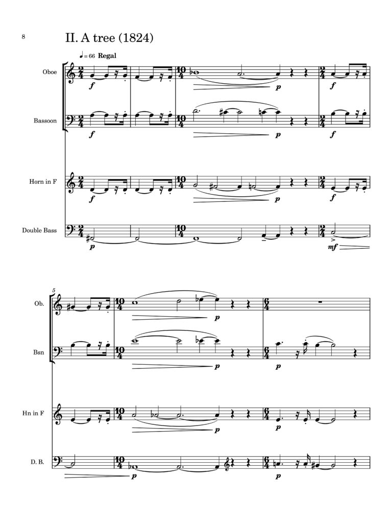 Image of page one of Suite for Ten Instruments: II. A tree (1824)