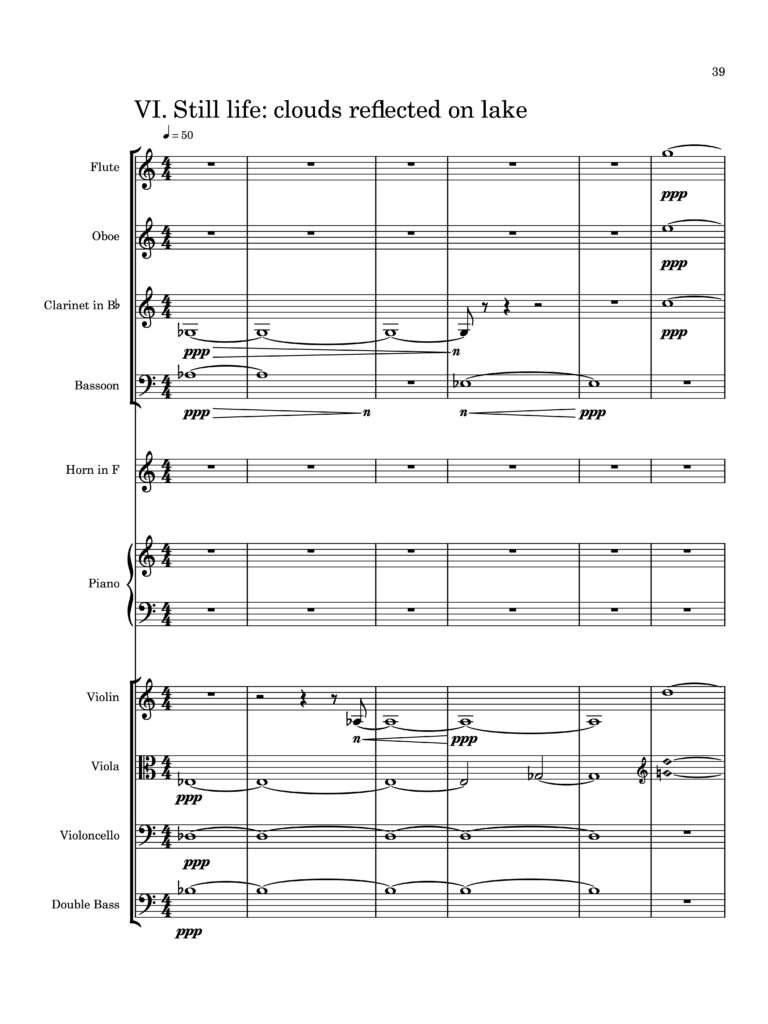 Image of page one of Suite for Ten Instruments: VI. Still life: clouds reflected on lake