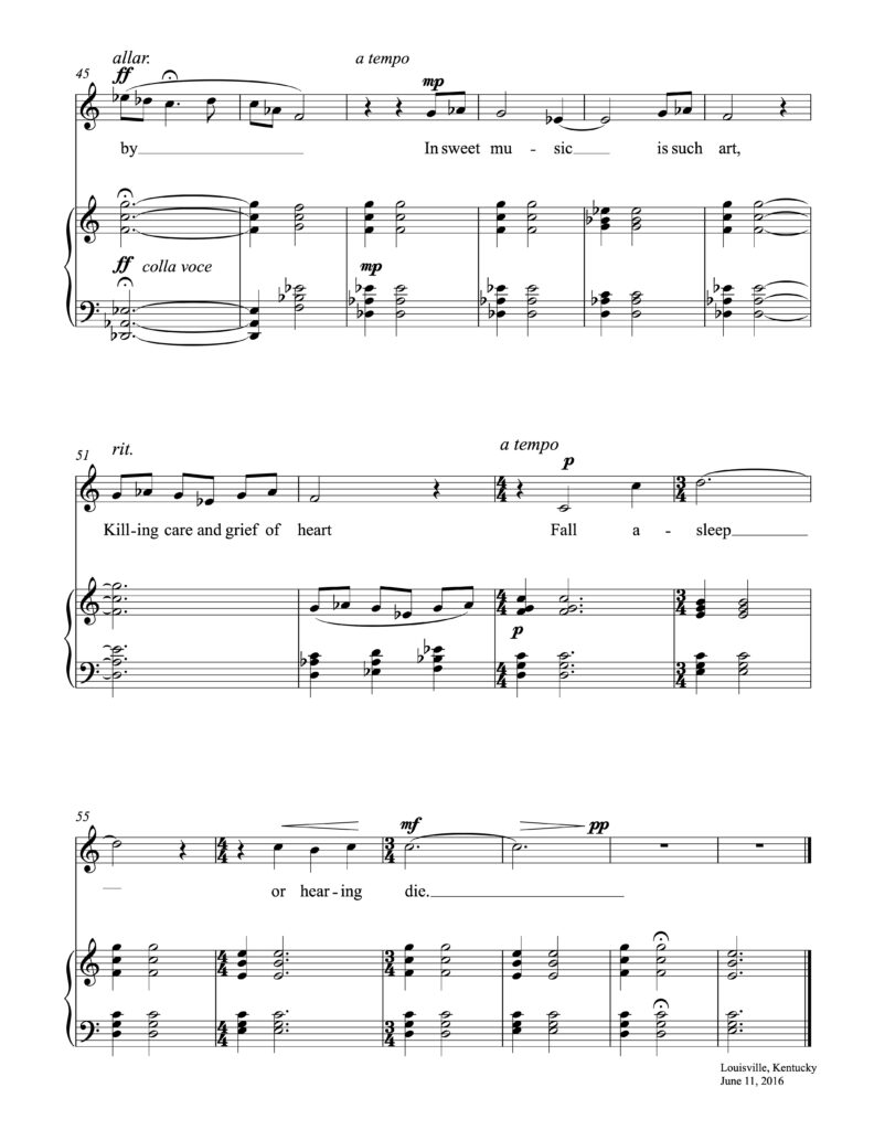 Last page of the musical score for Orpheus by Daniel Gilliam